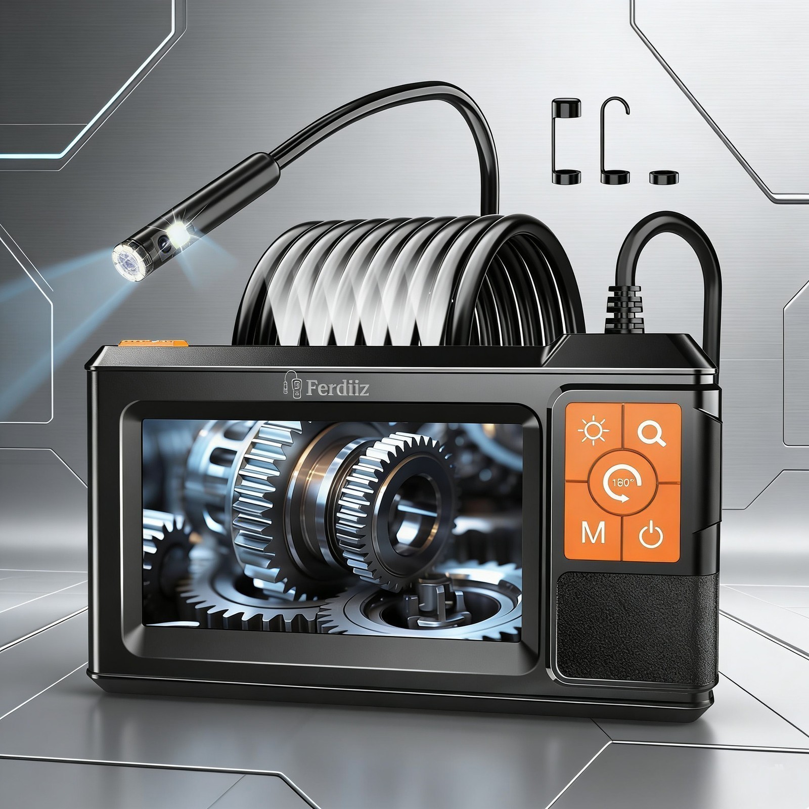 Upgrade Dual Lens Endoscope with Light 4.3 Inch IPS Screen with 8 LED lights