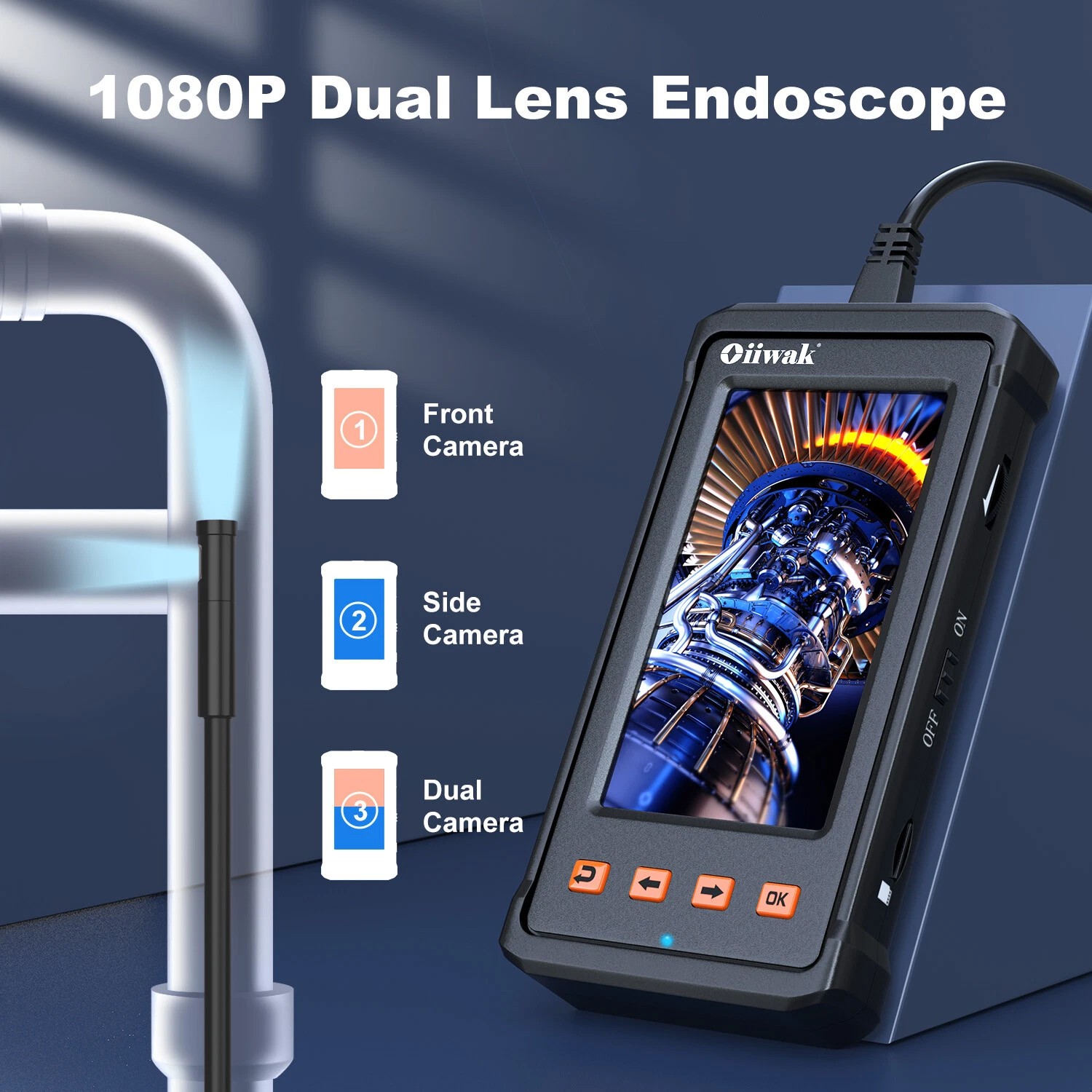 Oiiwak Endoscope – 8mm borescope camera, 4.3″ 1080p Screen, 1080P HD Video