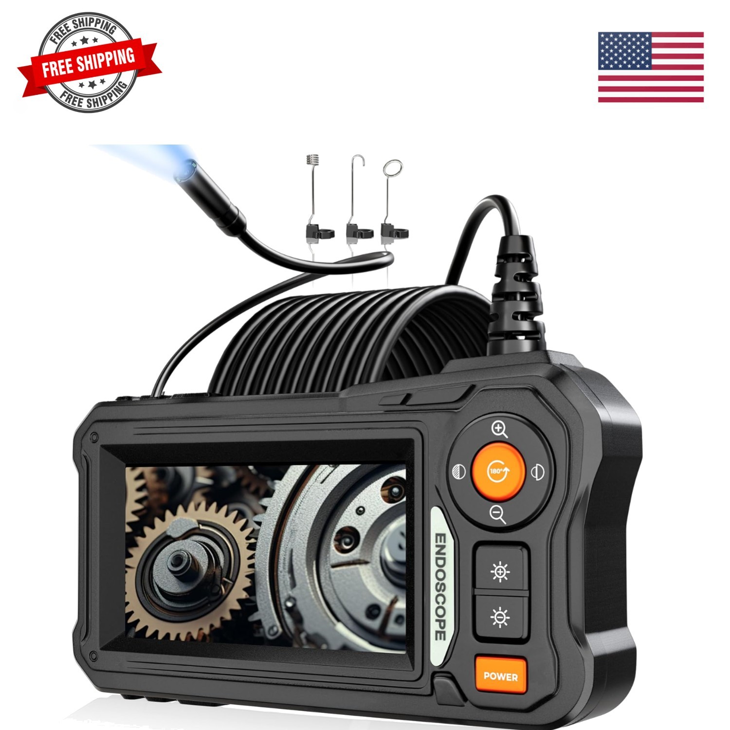 Endoscope Camera with Light, 4.3″ IPS Screen, 16.4 Ft Semi-Rigid Borescope C…