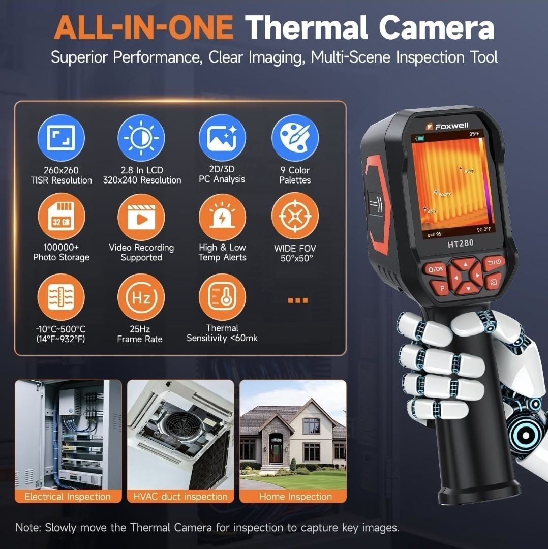 FOXWELL HT280 Thermal Imaging Camera, 320 X 240 2.8″ LCD Screen Thermal…