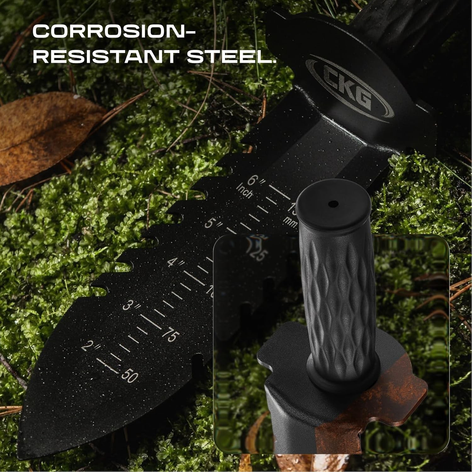 CKG Metal Detecting Shovel for Digging Heavy Duty Double Digging Tool, Black