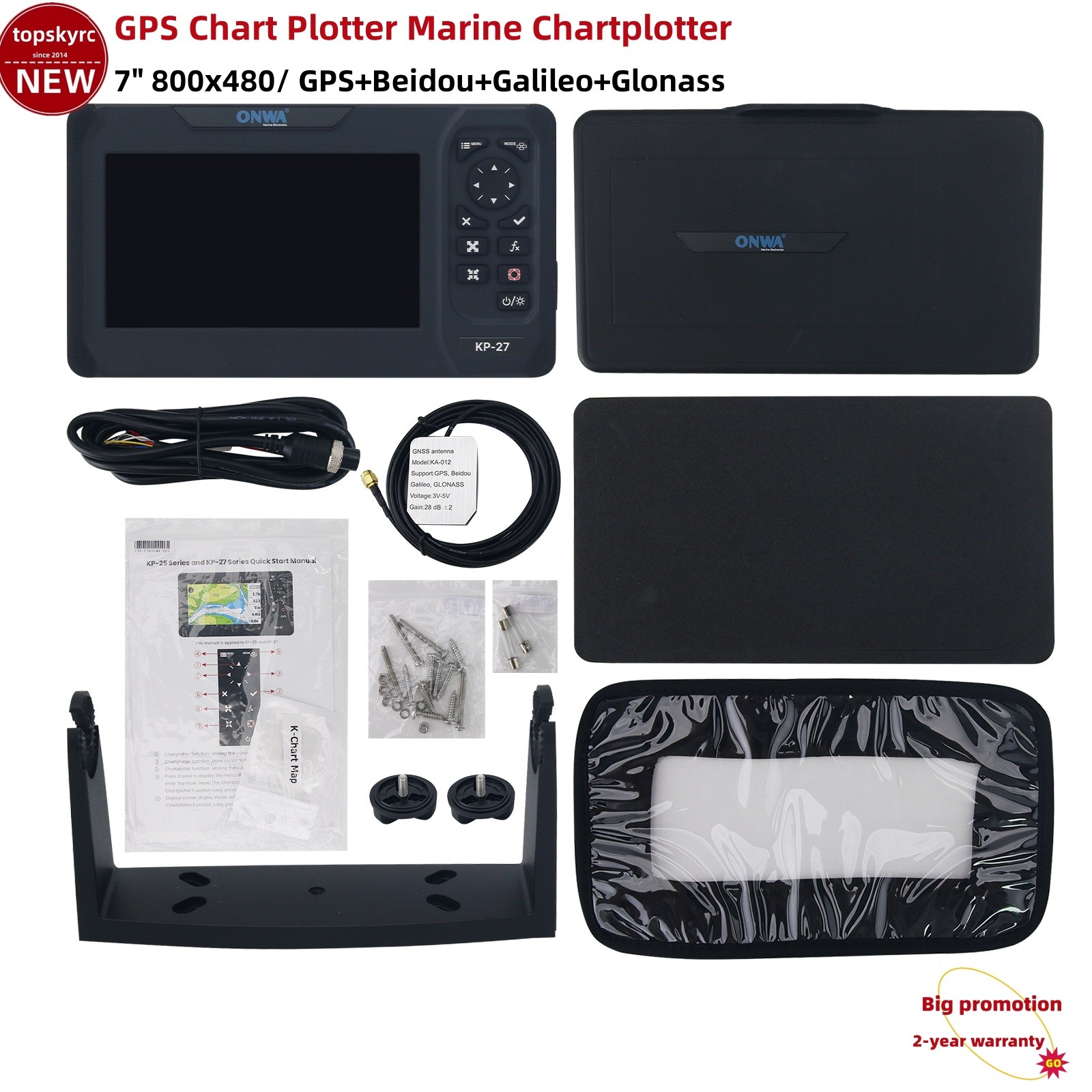ONWA KP-27 7-in 800×480 GPS Chart Plotter Marine Chartplotter w/ GPS Antenna