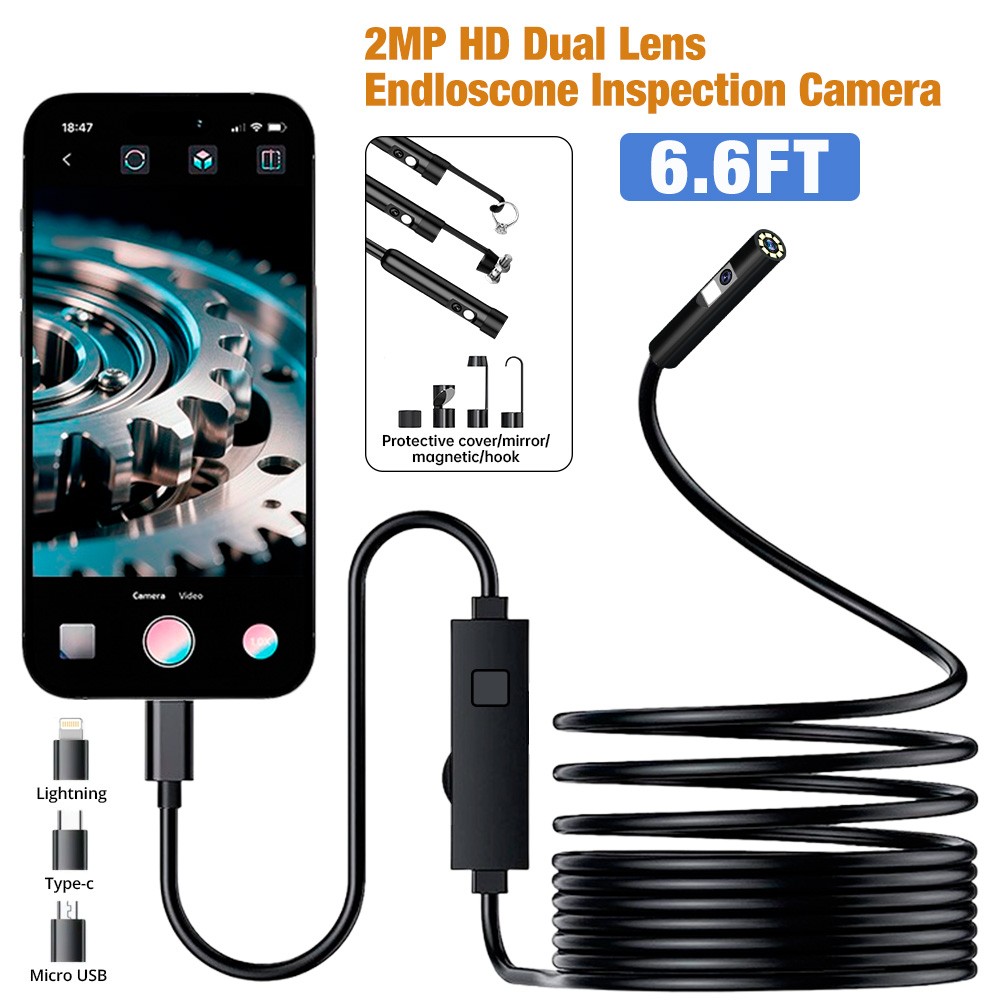 Semi-Rigid 2M Dual Lens 1080P Endoscope IP67 USB Cam Drain Auto Inspection Tool