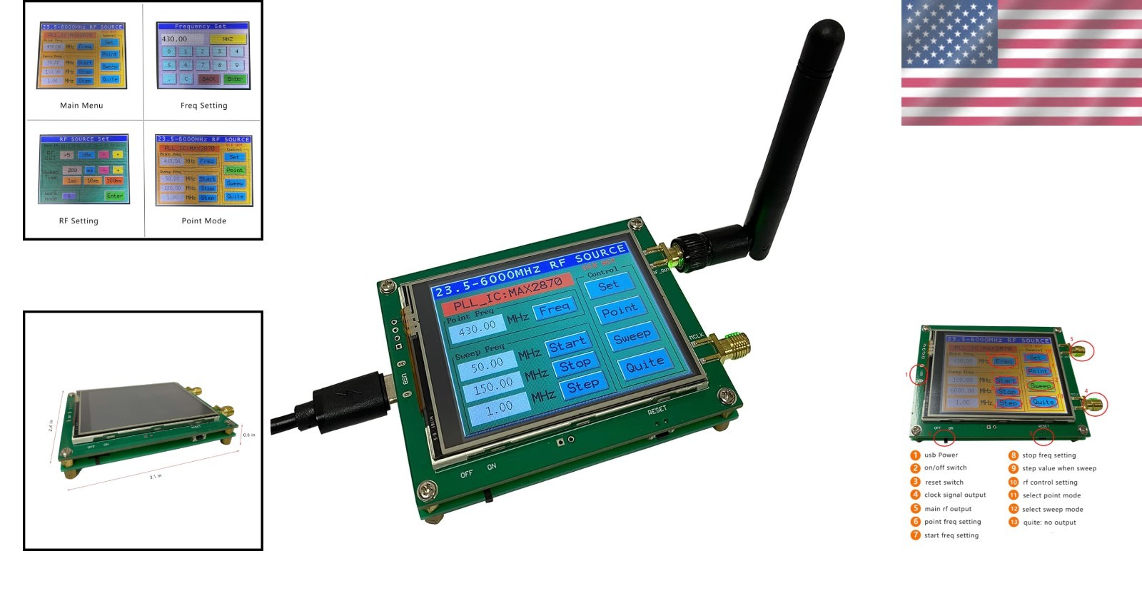 RF Signal Generator 23Mhz-6Ghz Touchscreen Mode Frequency Sweep SMA Female