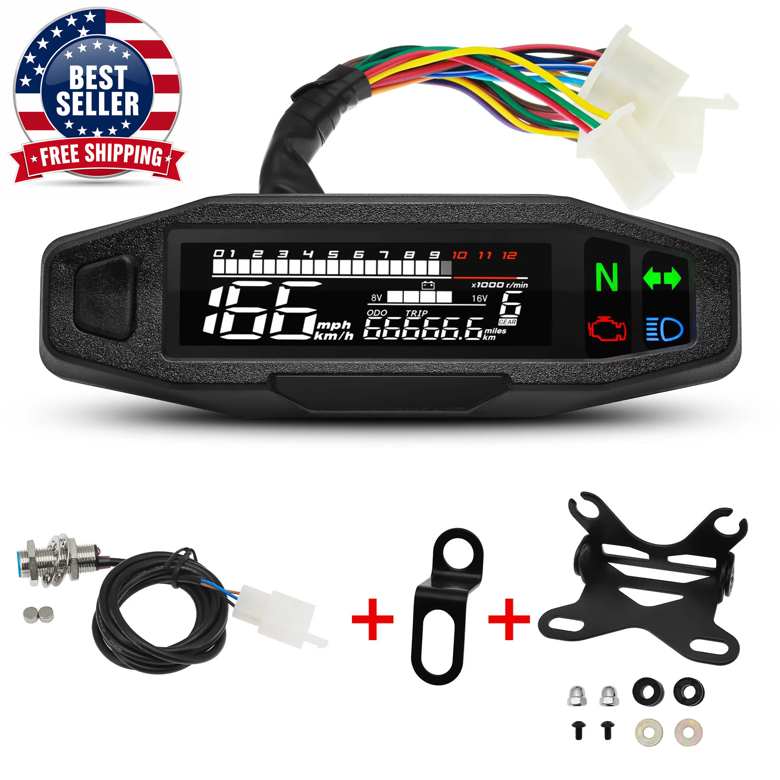 AD Motorcycle Digital Dash Universal GPS Speedometer KM/H with Turn Signal Light