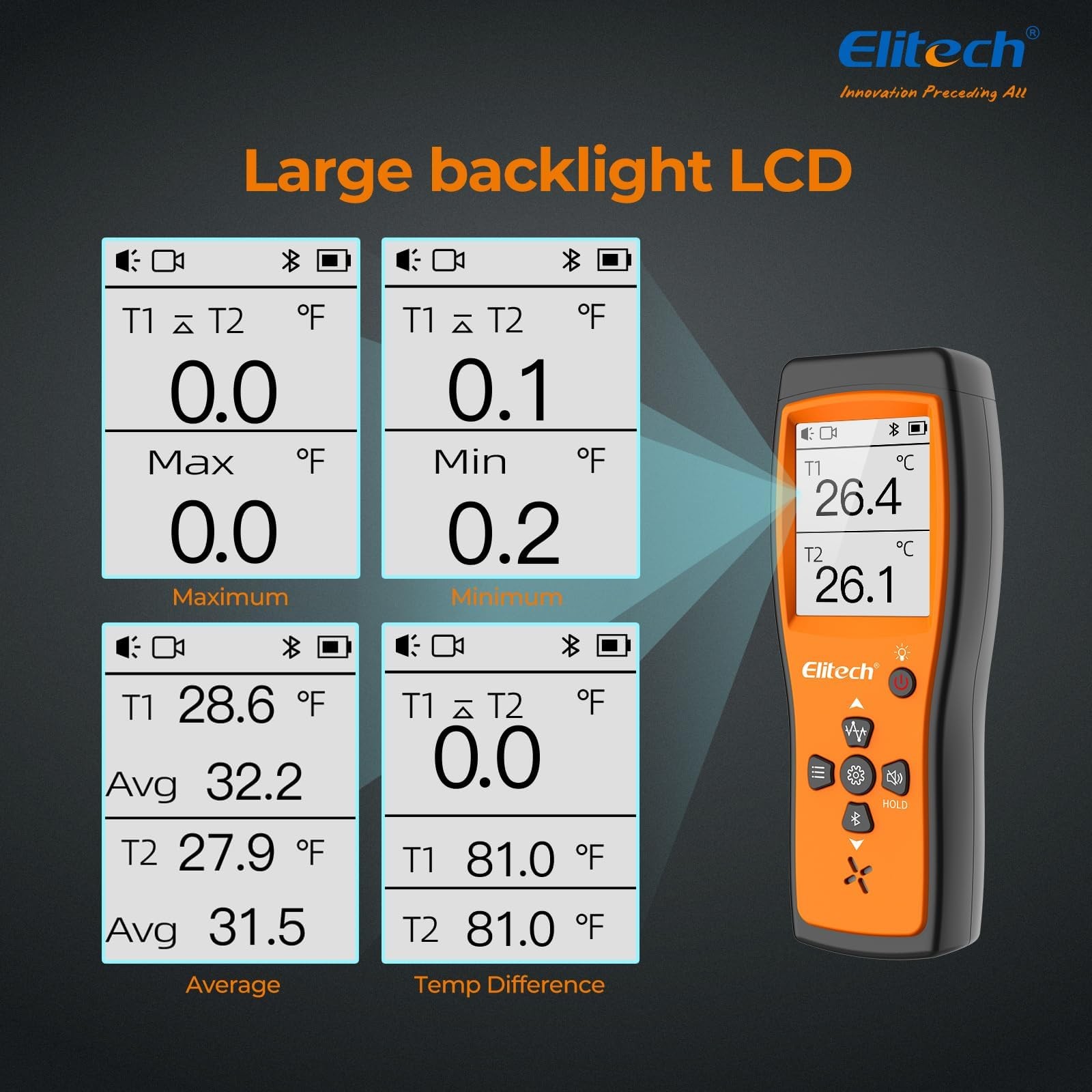 Elitech Bluetooth Thermocouple Thermometer Digital Temperature Data Orange