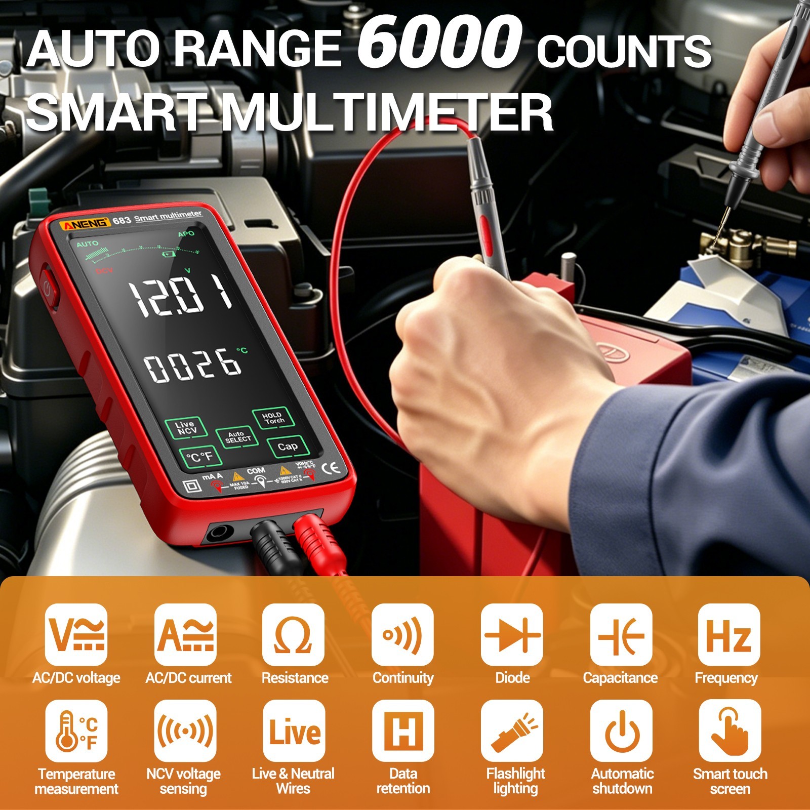 ANENG 683 Digital Multimeter True RMS 6000 Counts Touch Screen Rechargeable US