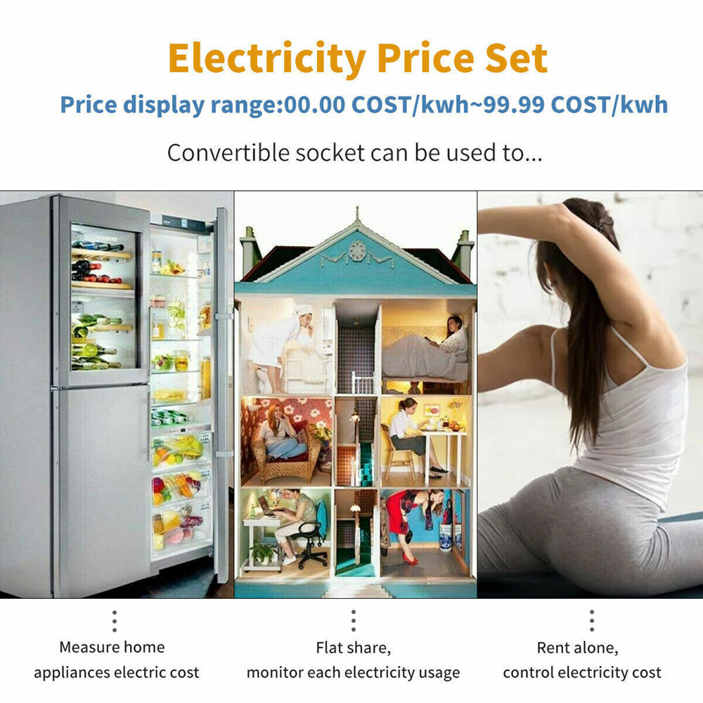 US Plug-in Electricity Power Usage Consumption Meter Energy Monitor LCD Digital