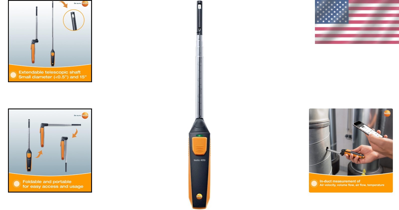 Handheld Anemometer Metal Plastic 15-inch Extendable Bluetooth HVAC airflow