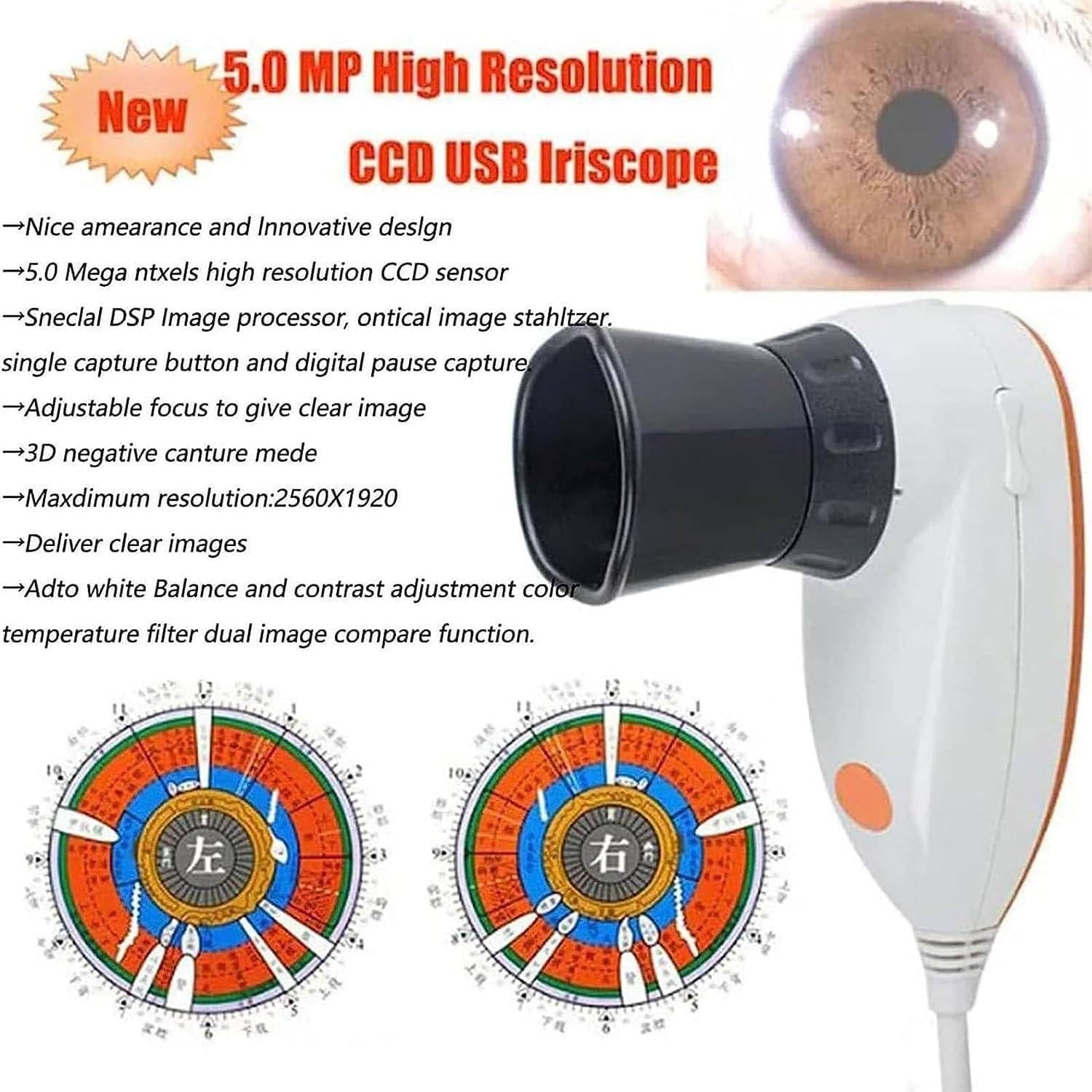 5.0 MP-USB Iriscope Iris Analyzer Iridology Camera with Iris English SoftwareNEW
