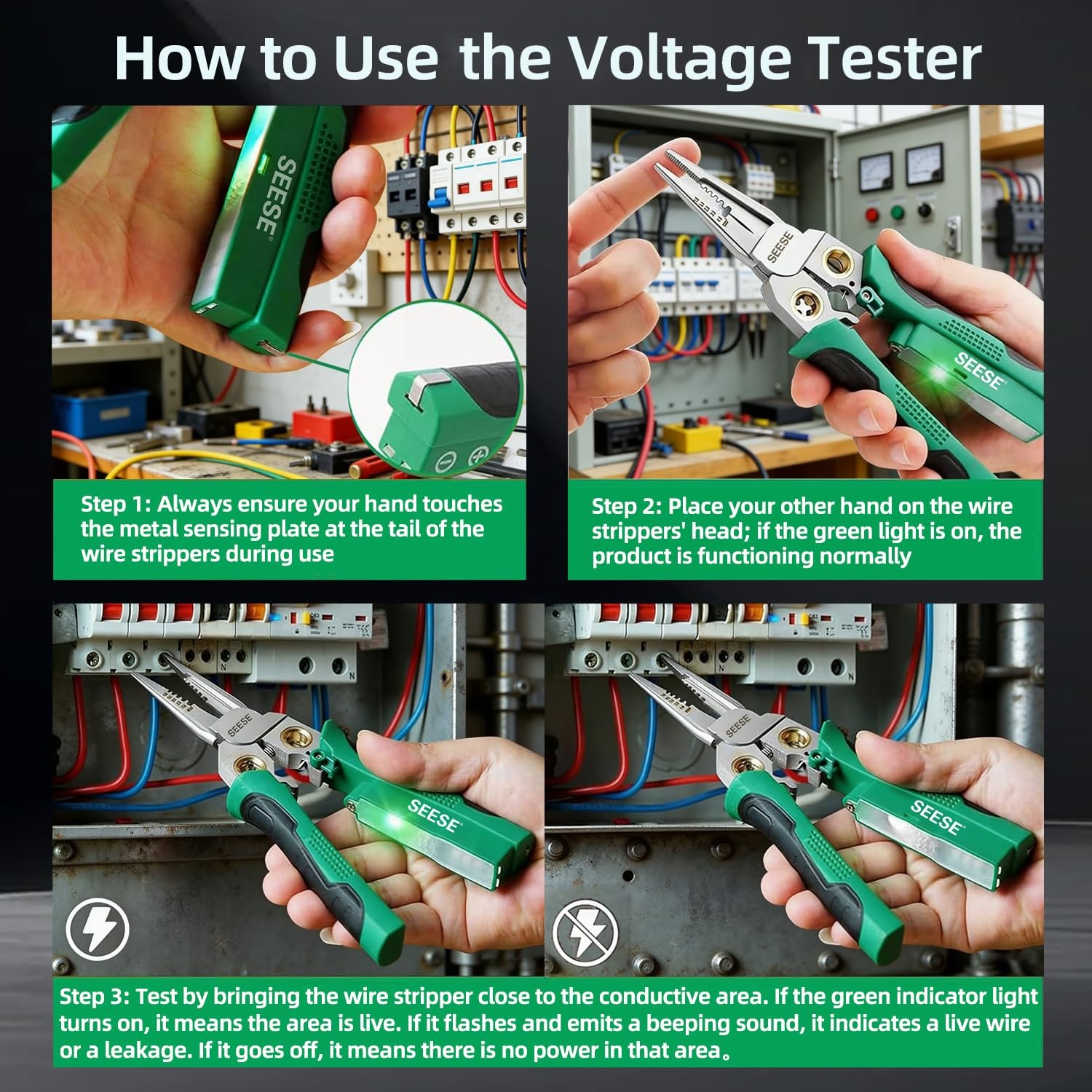 SEESE 8-in-1 Wire Stripper Pliers: Compact Portable Multi-Function Green
