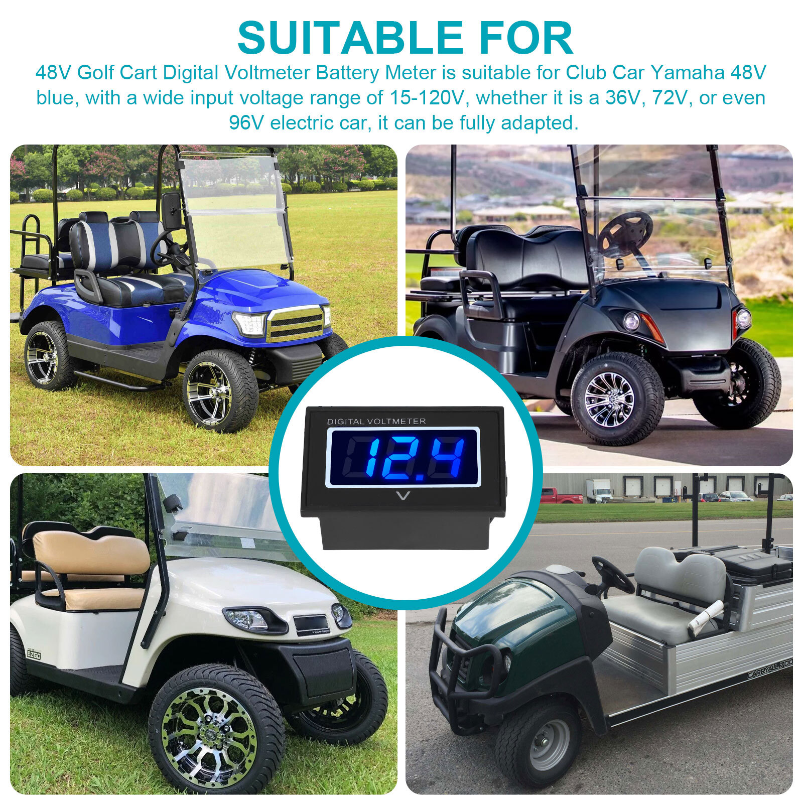 48V Golf Cart Digital Volt Meter Battery Gauge For Club Car Yamaha 48 Volt Blue