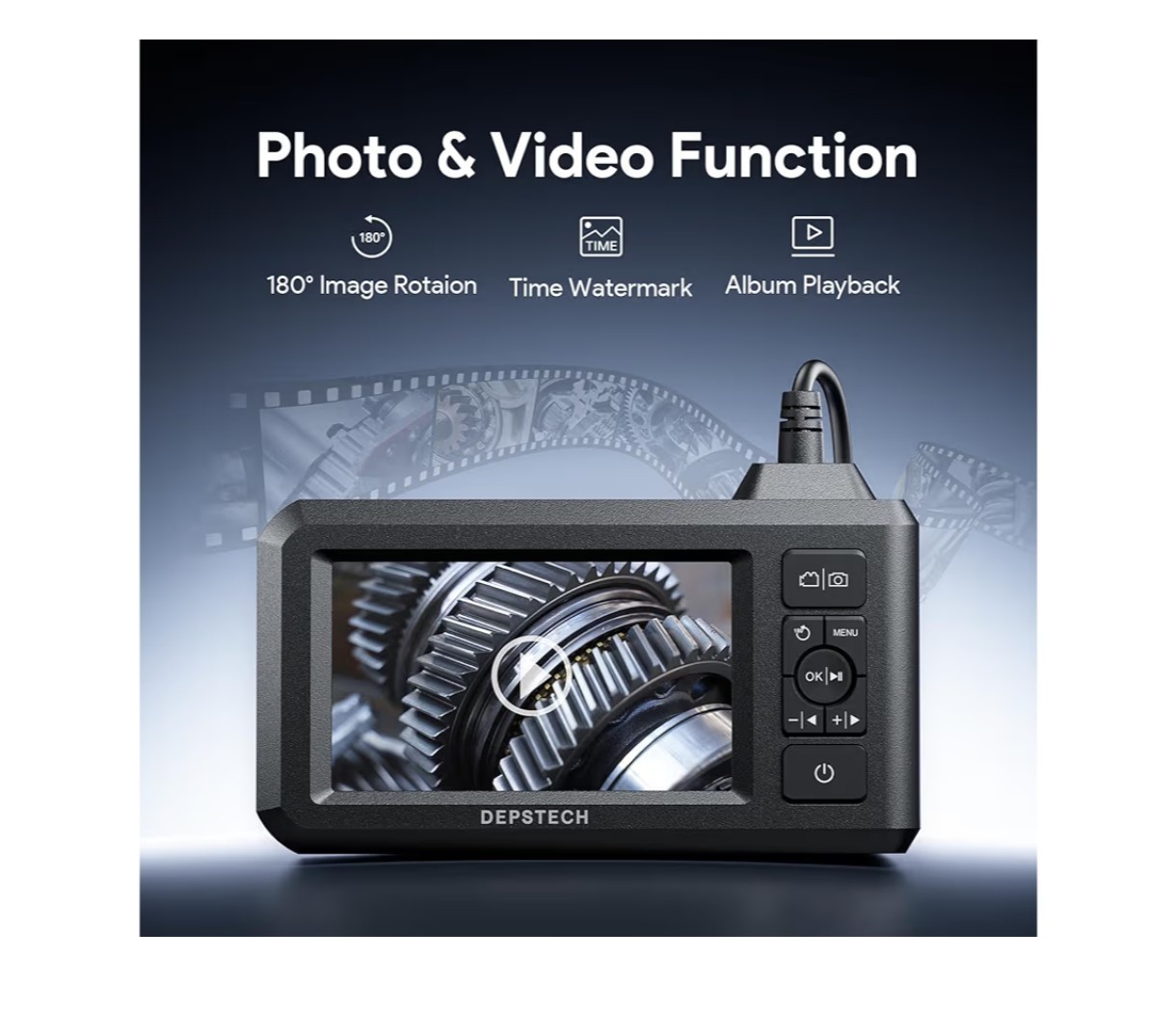 DEPSTECH Dual Lens Endoscope Camera, 1080P HD Digital Camera with Light, 4.3”