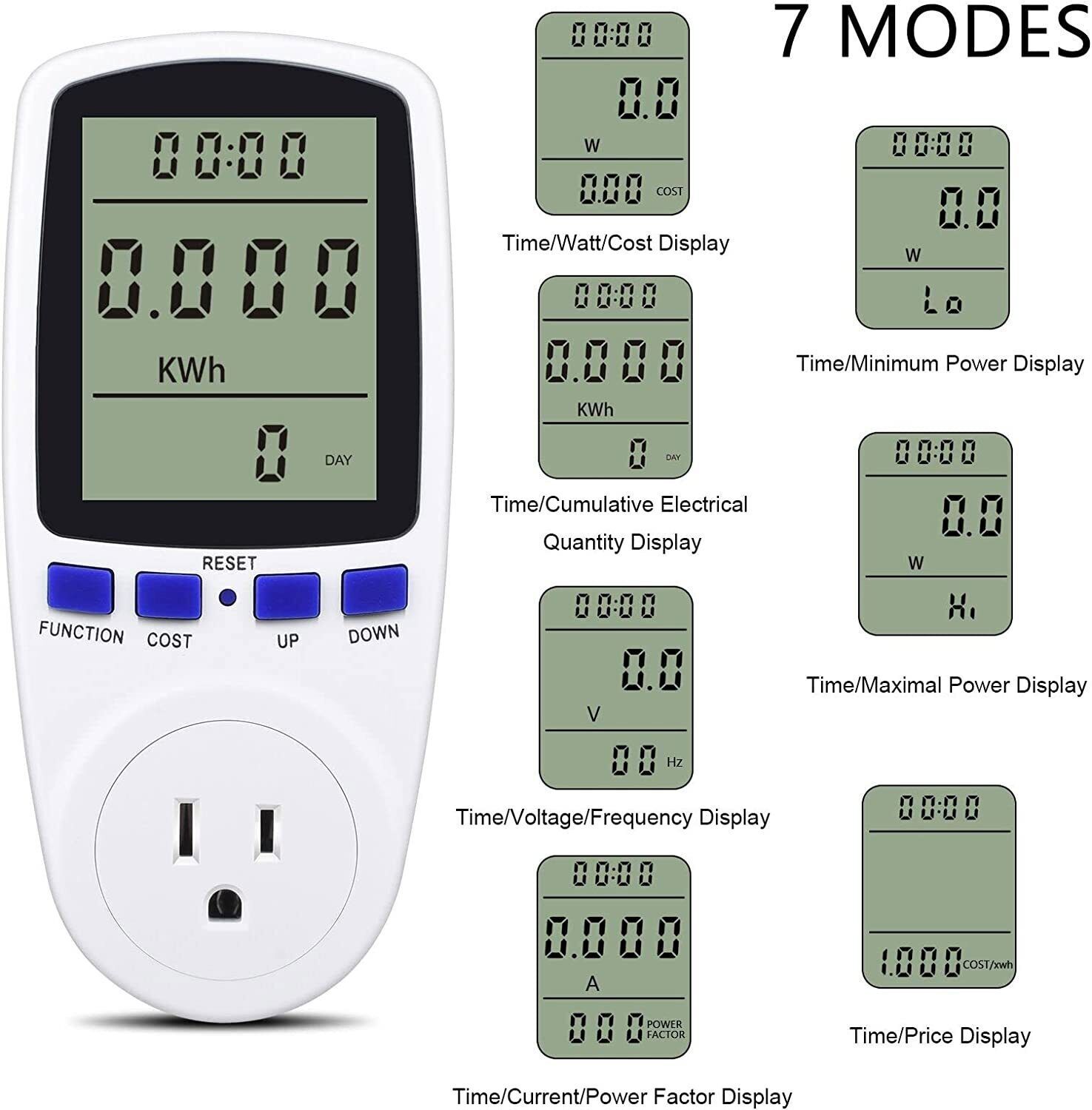 LCD Power Meter Plug Consumption Electricity Usage Energy Watt Amps Volt Monitor