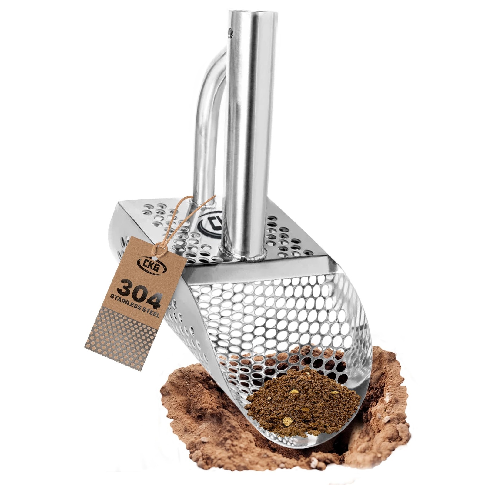 CKG Sand Scoop Metal Detector Shovel Stainless Steel for Beach Treasure Hunti…