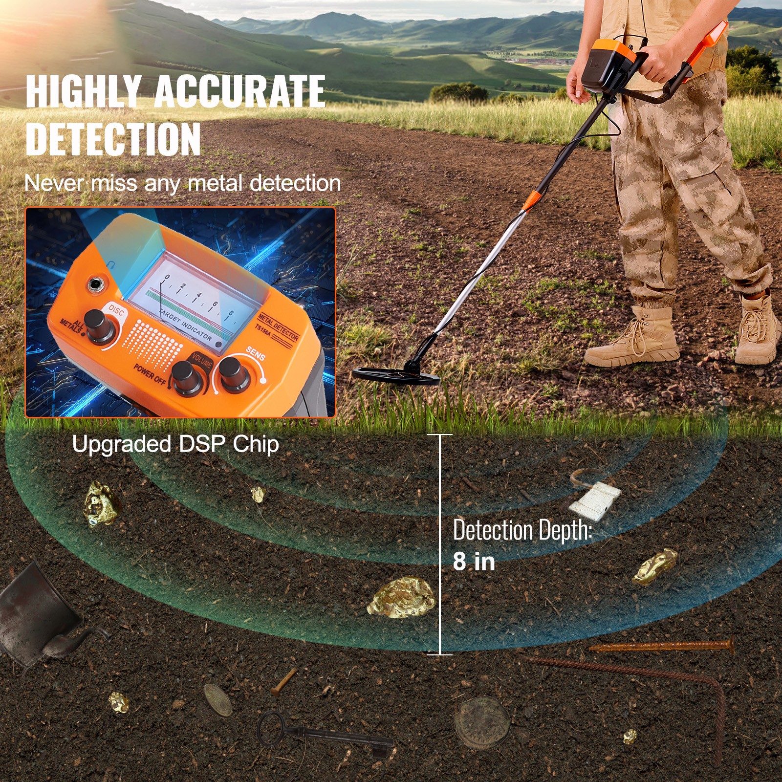 Uimoso Metal Detector for Adults Professional Gold Detector 8 in IP68 Waterproof