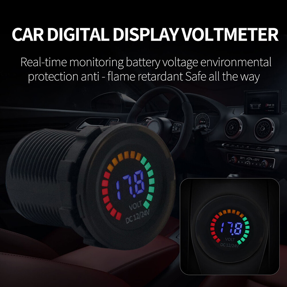 New 12/24V Color LED DC Digital Display Voltmeter with Low Pressure Buzzer W7Y9