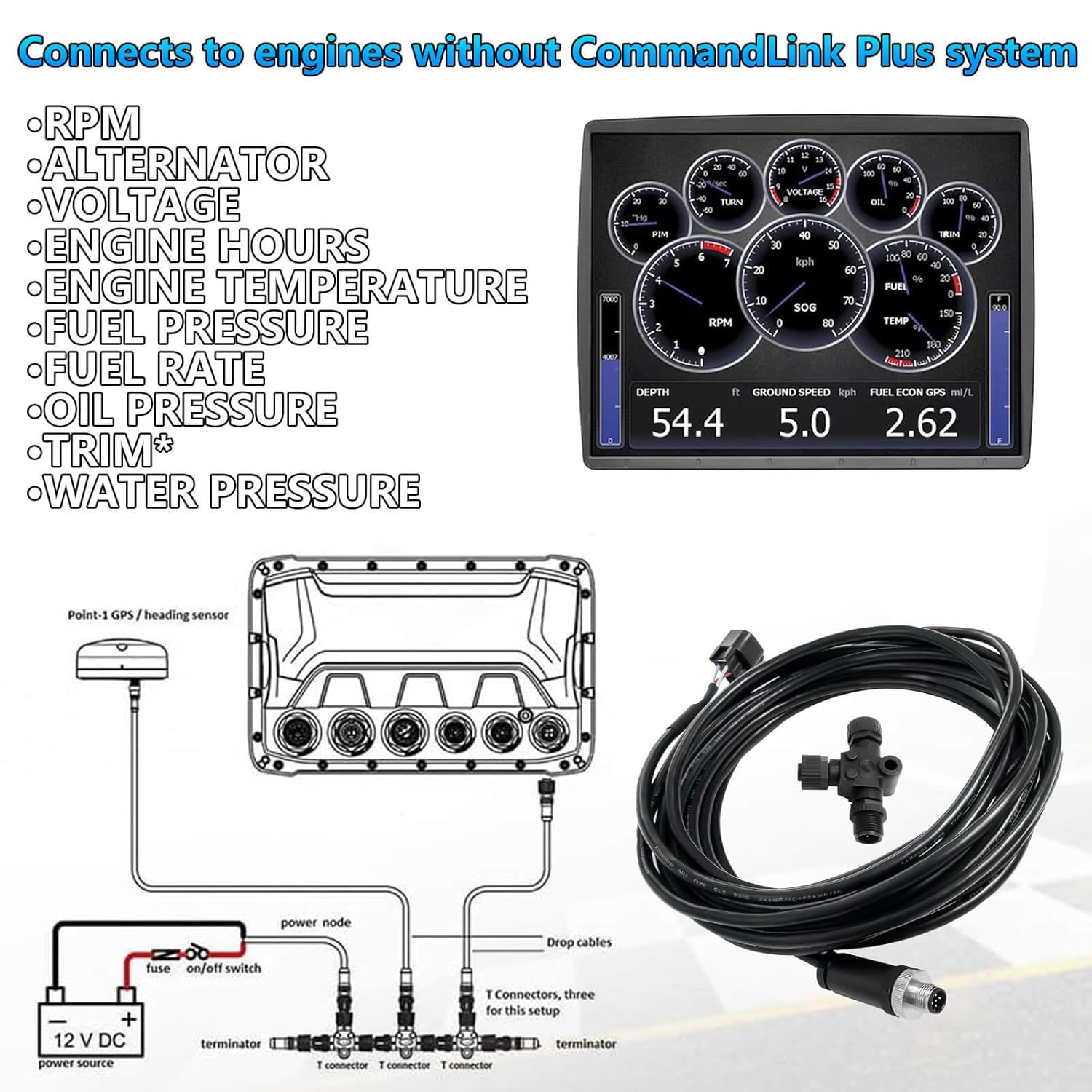 NMEA2000 Engine Interface Cable with T Connector for Yamaha Outboards 4.5M