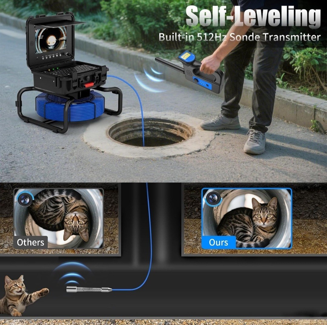 100ft/30M Sewer Camera DVR Pipe Inspection Camera W/Receiver Self-leveling 10in.