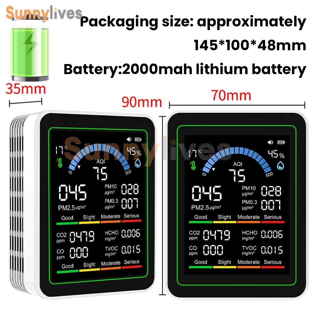 10 in 1 Air Quality Monitor PM 2.5 CO2 Meter TVOC HCHO Humidity Temperature Test