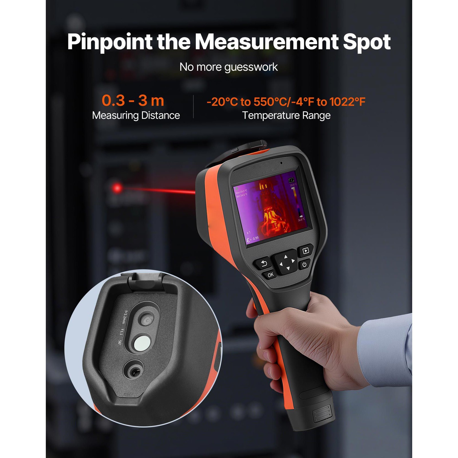 Handheld Thermal Camera 256×192 IR, 2MP Visual, 3.5in Touchscreen