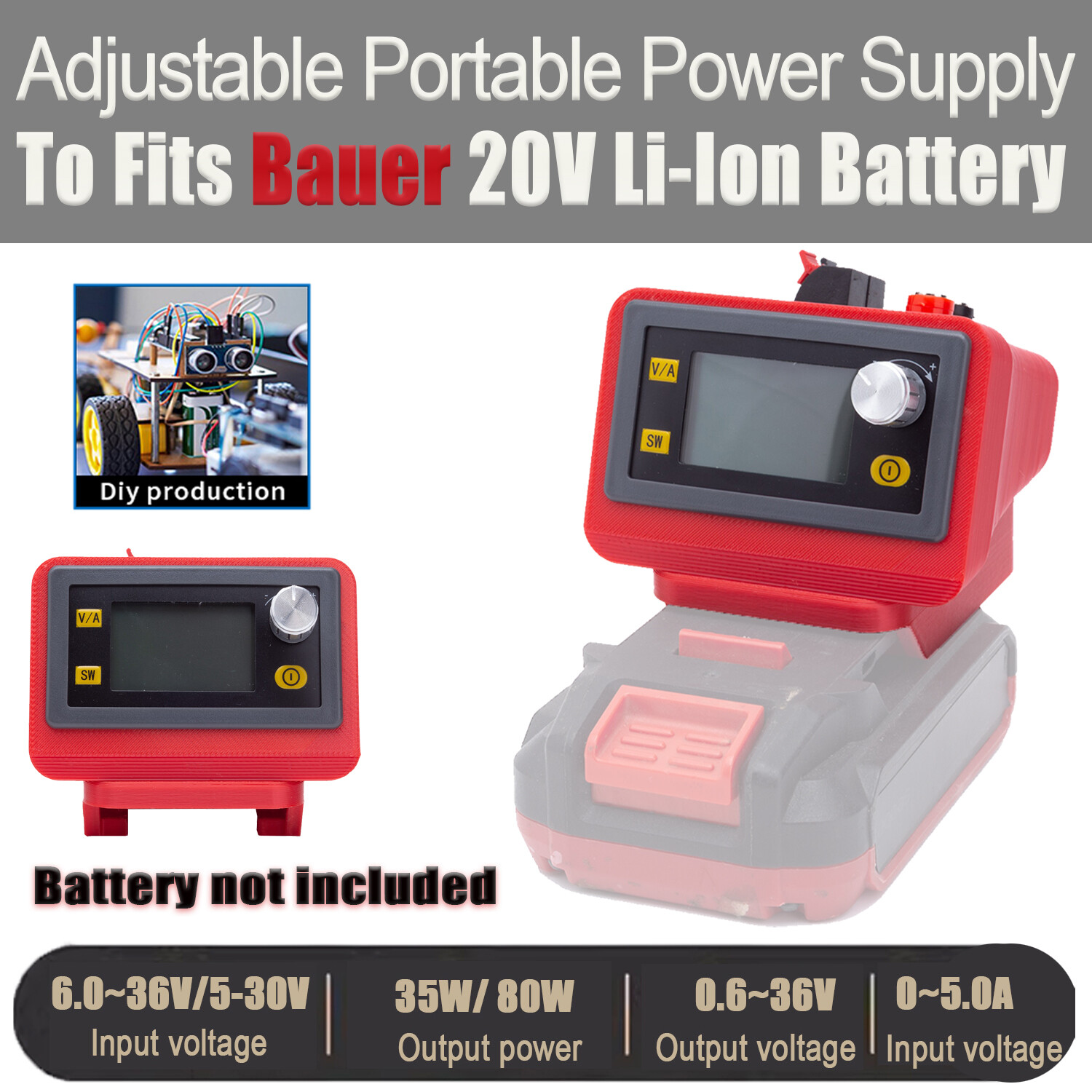 Portable Adjustable Power Voltage Supply To Fits Bauer DC 20V Li-Ion Battery