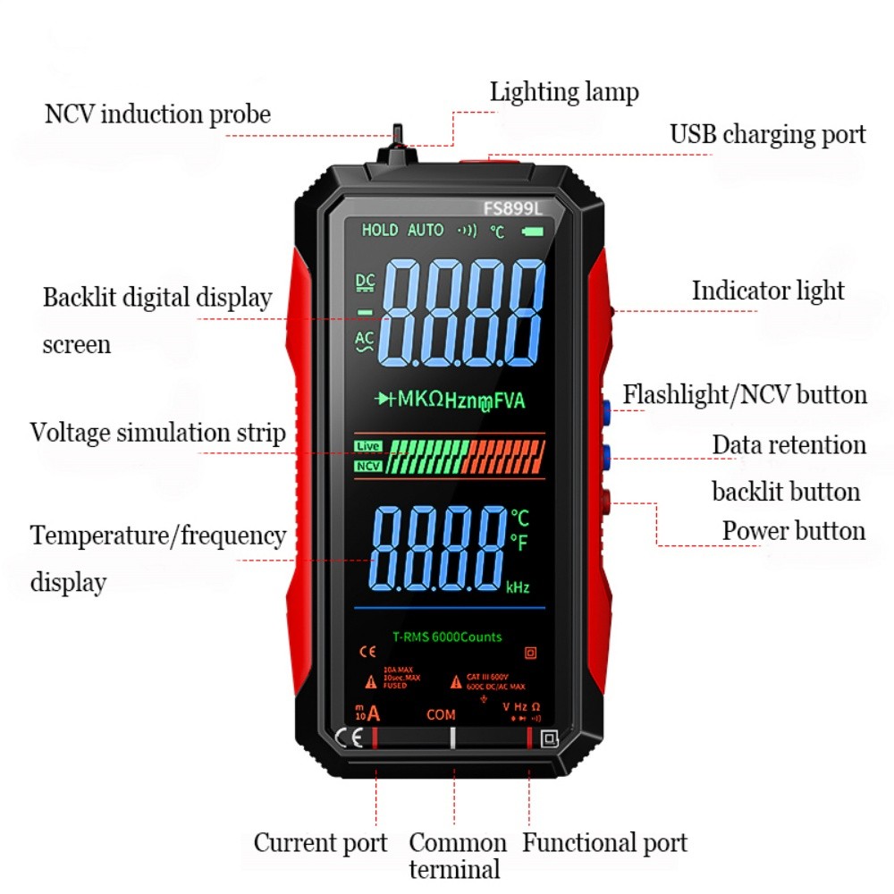 6000 Counts Digital Multimeter Tester Auto-Ranging TRMS Voltmeter Colour Display