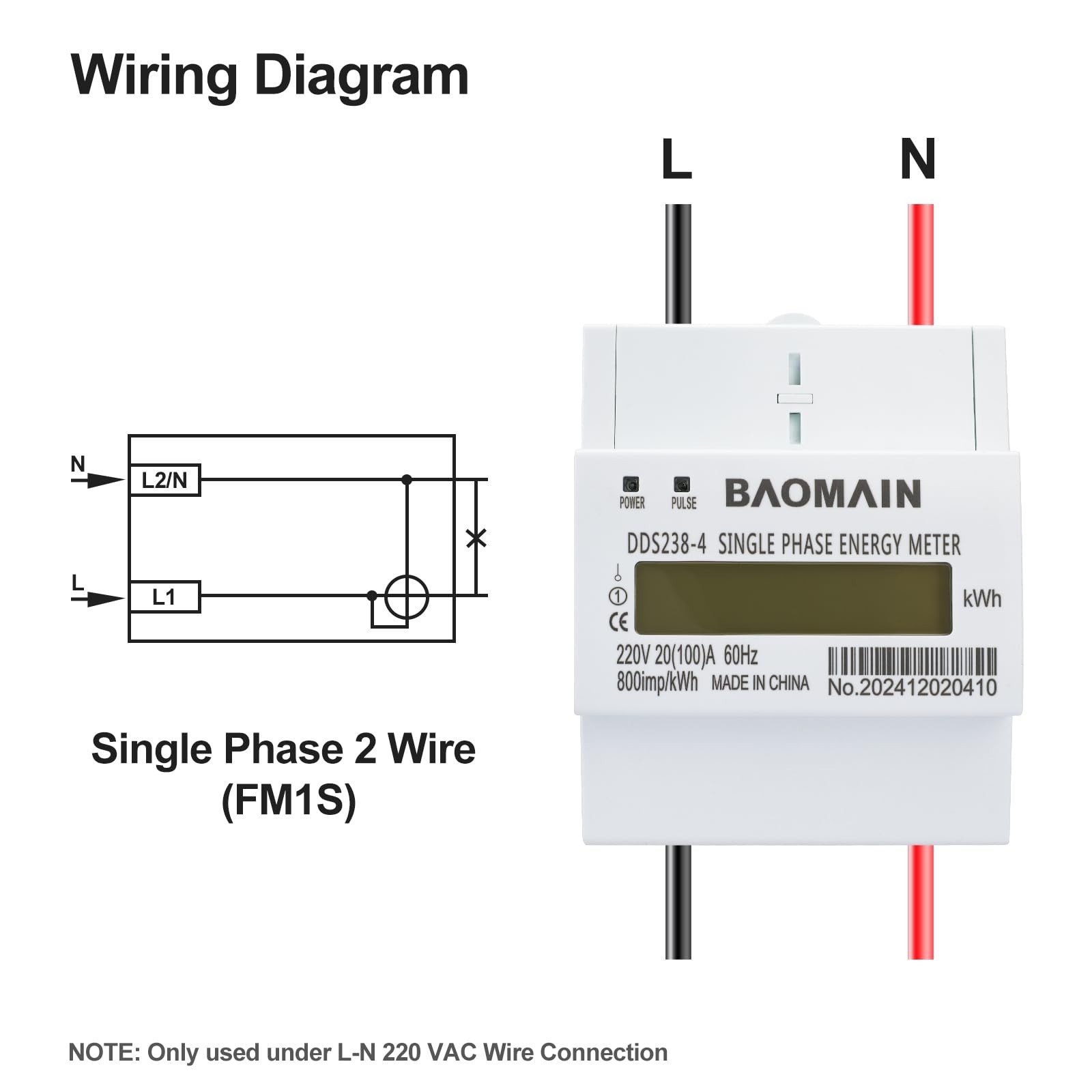 Single Phase DIN Rail 220V kWh Meter, AC Electricity Monitor, 20A/100A, LCD Disp