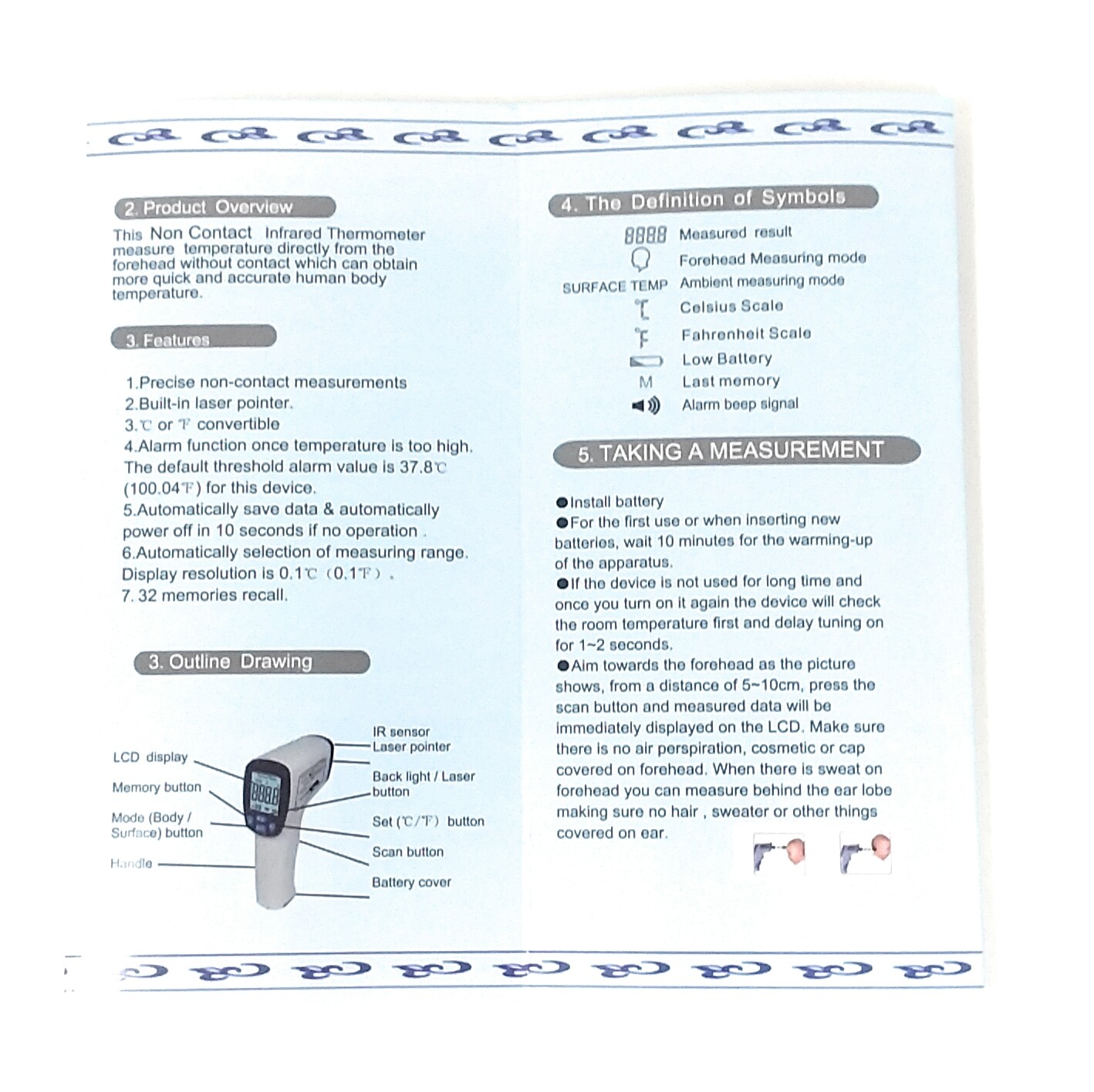 Spanish English Speaking Non Contact IR Digital Forehead Thermometer