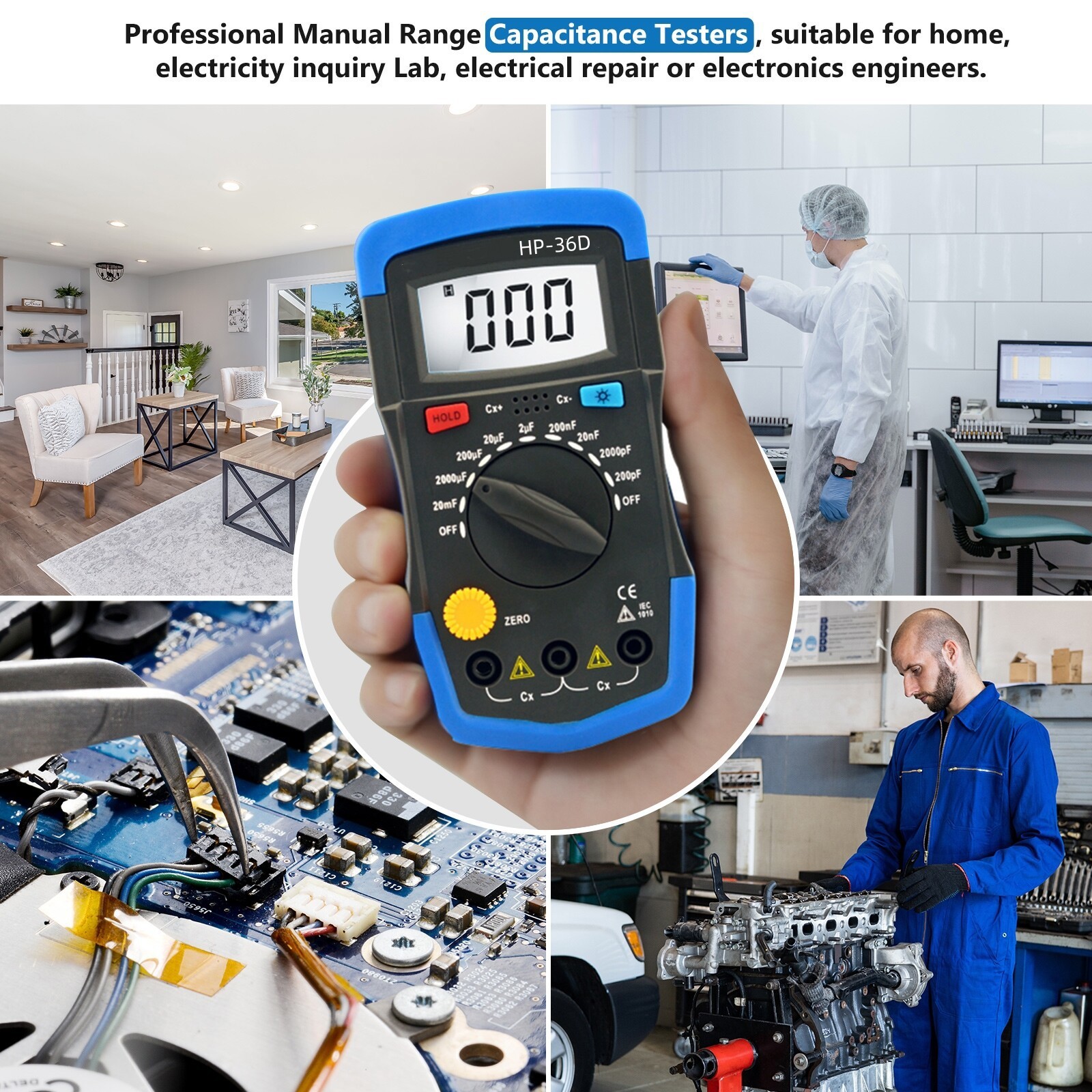 Handheld Capacitor Tester Multimeter Capacitance Meter 200pF-20mF Back Light