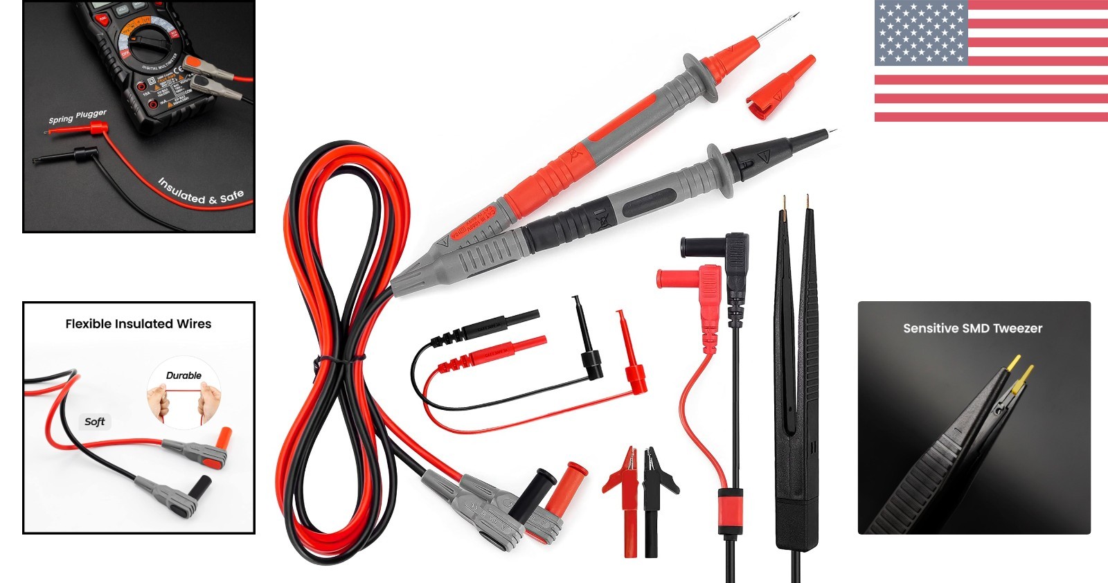 Electrical Lead Kit for Fluke & INNOVA Multimeters, 48″ with Clips
