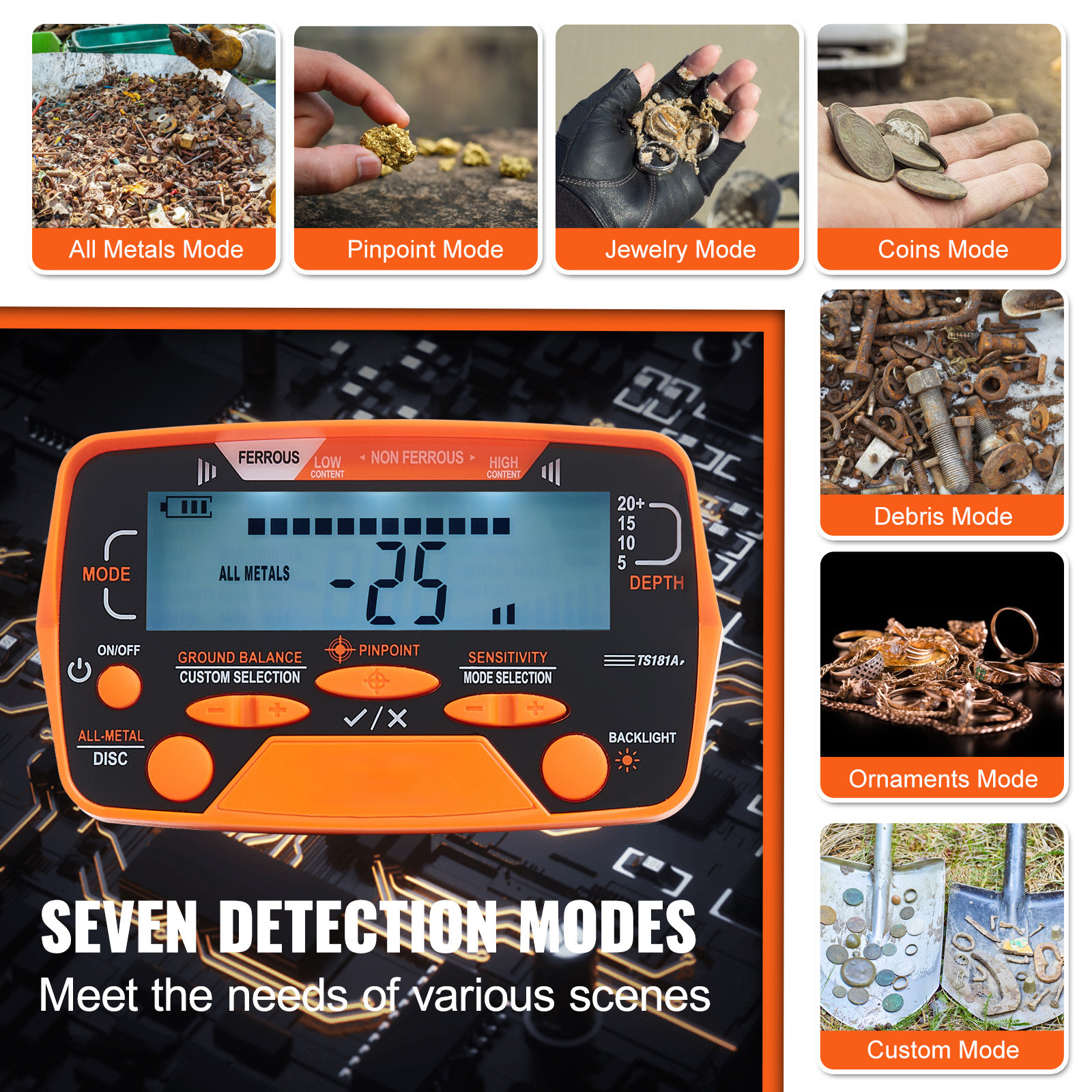 VEVOR Metal Detector for Adults Professional Gold Detector 10 in IP68 Waterproof