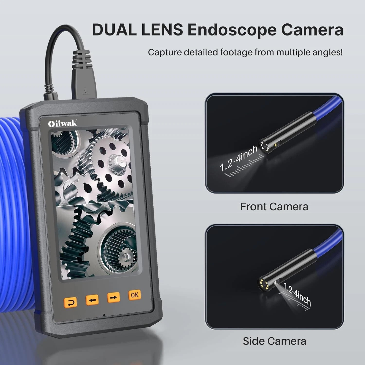 Oiiwak Endoscope – 8mm borescope camera, 4.3″ 1080p Screen, 1080P HD Video