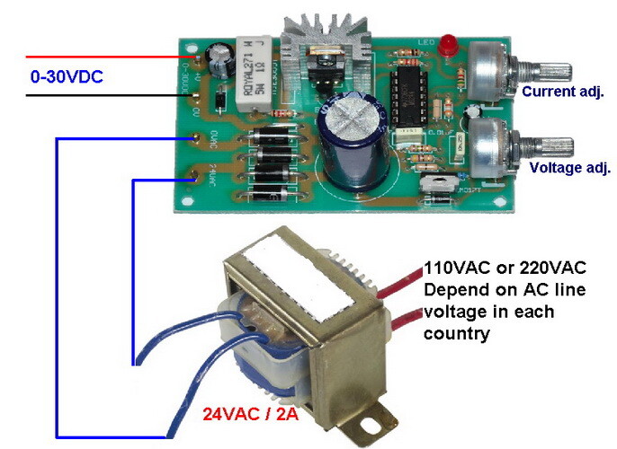 Regulator Power Supply AC-DC 0-30VDC Current Limit 1-2A Unassembled Kit