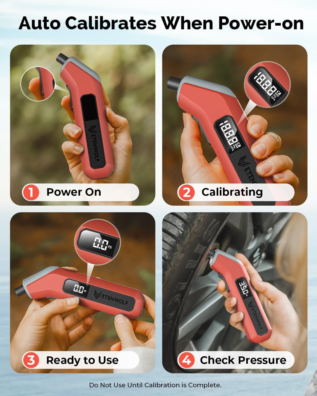 ETENWOLF T300 Digital Tire Pressure Gauge 3-200 PSI ANSI Calibrated Orange