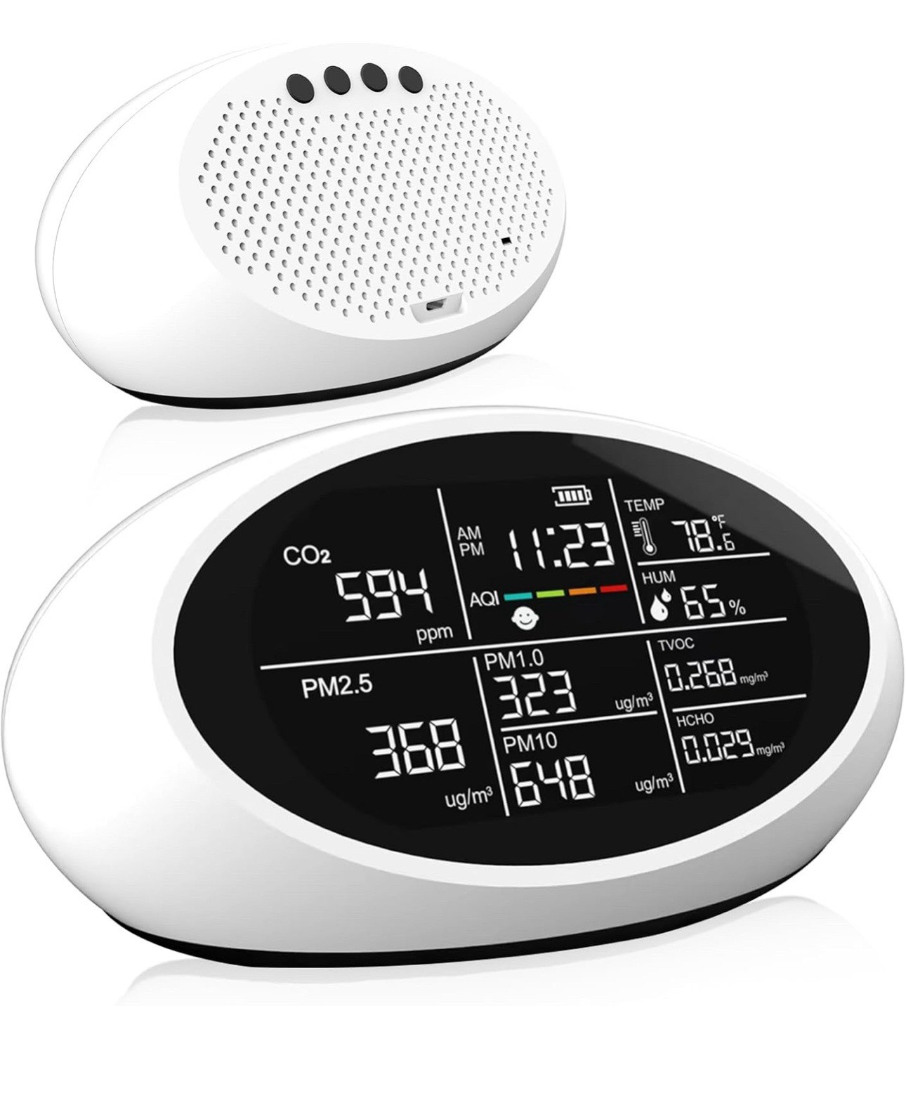 12-in-1 Portable Indoor Air Quality Monitor for CO2, PM, TVOC, Temp & Humidity