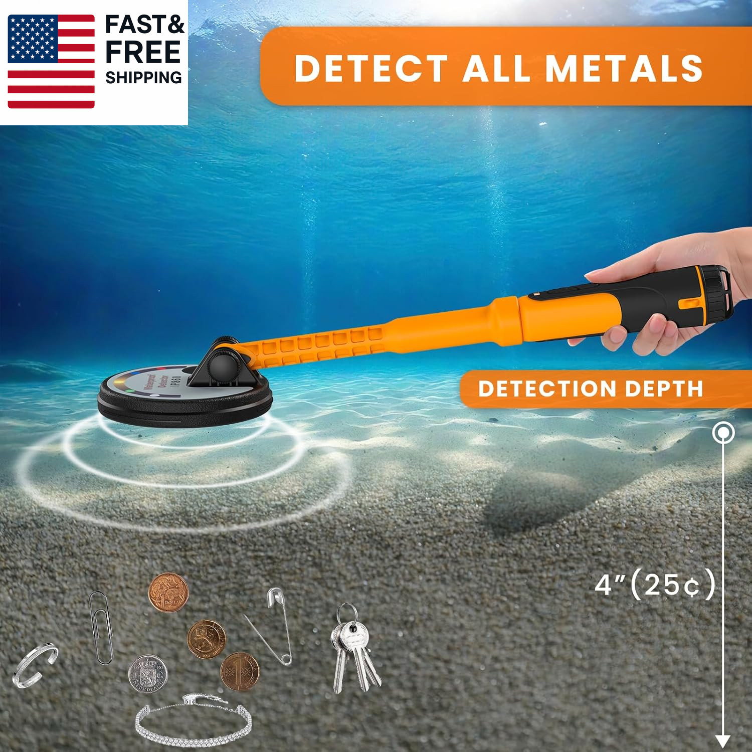 Professional Underwater Metal Detector with IP68 Waterproof Rating, 1600Mah Rech