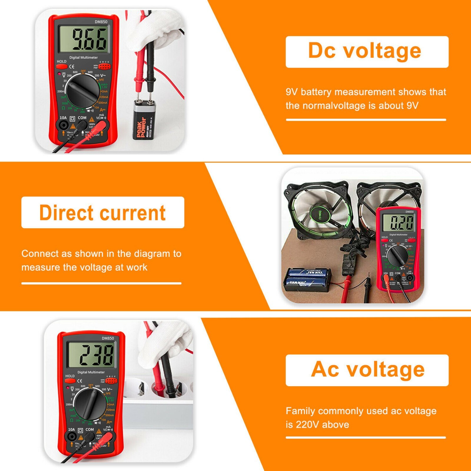 LCD Digital Multimeter Voltmeter Ammeter Ohmmeter Volt AC DC Tester Leads Meter