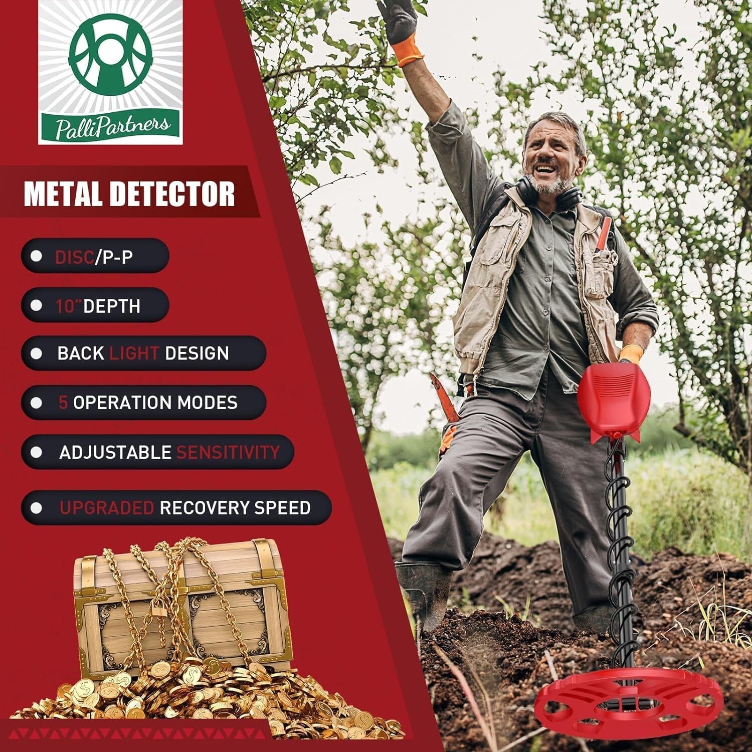 Metal Detector Adults Waterproof 10″ Inch Search Detecting Gold Coin Treasure