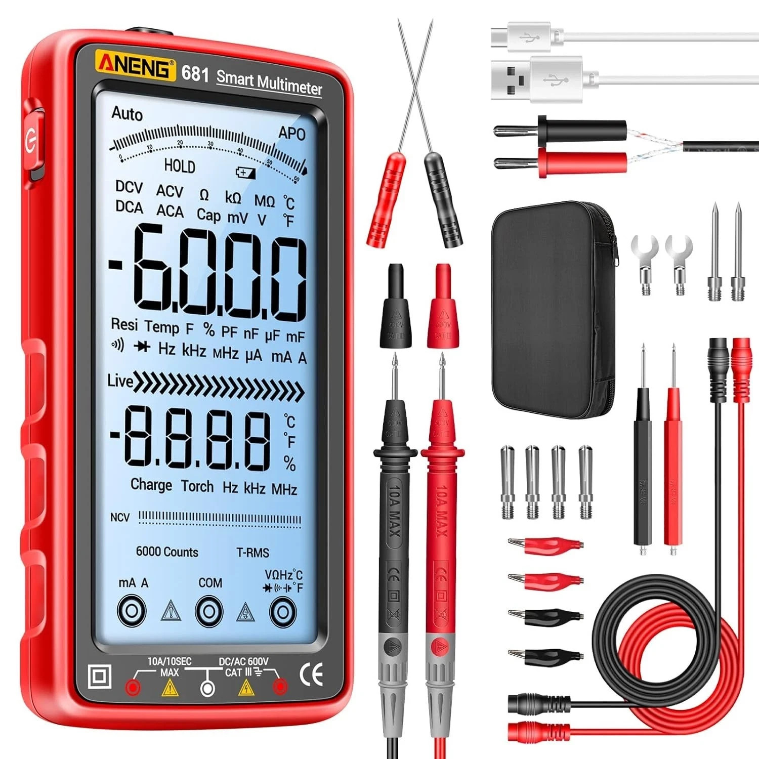 Digital Multimeter Tester Auto-Ranging TRMS 6000 Counts Voltmeter Smart Rech…