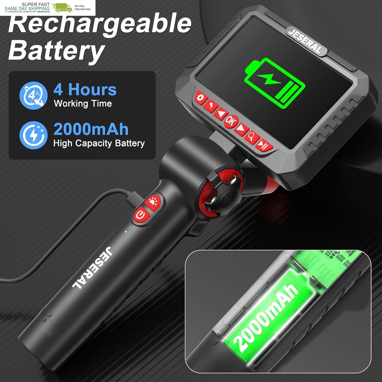 HD 1080P Inspection Camera Screen with 6 Led Light, Endoscope with 6.2Mm Len IP6