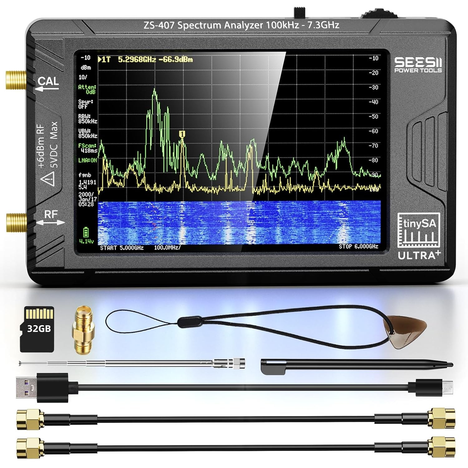 Seesii 4inch TinySA Ultra+ ZS407 7.3GHz Spectrum Analyzer & RF Signal Generator