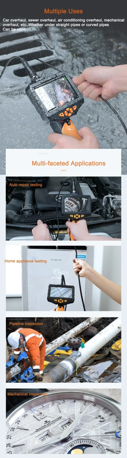 9.8ft Semi-Rigid wire3.9mm Lens Endoscope Industrial Inspection Borescope Camera