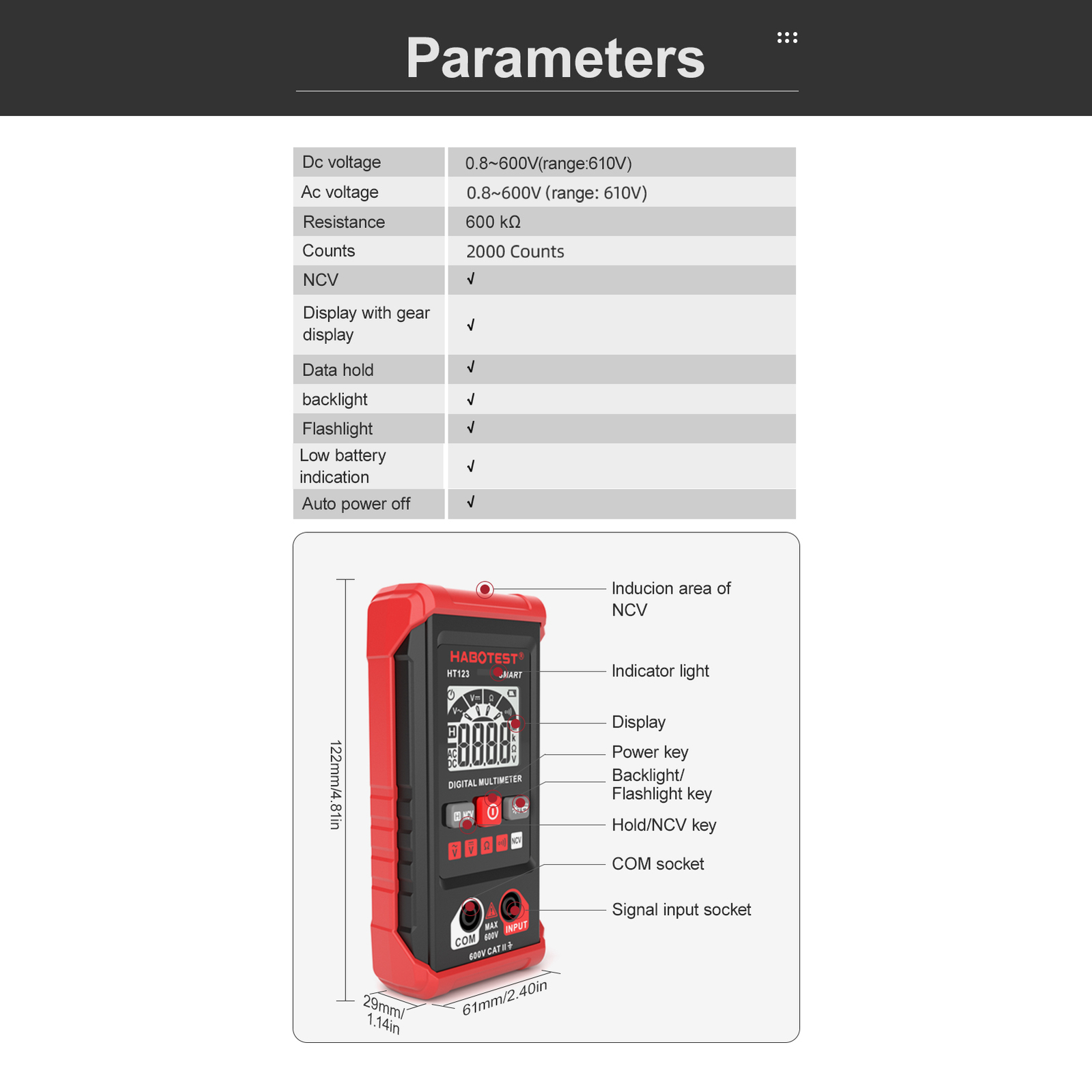Digital Multimeter Auto Range Multi-meter 2,000 Counts True LCD Backlight L5M0