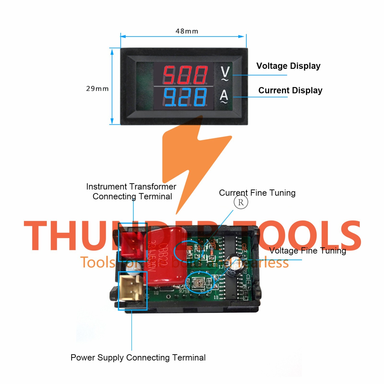 Thunder Tools Digital Double Color Blue & Red Led Display Voltmeter