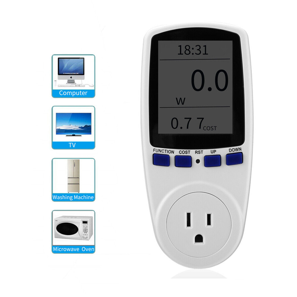 US Plug-in Electricity Power Usage Consumption Meter Energy Monitor LCD Digital