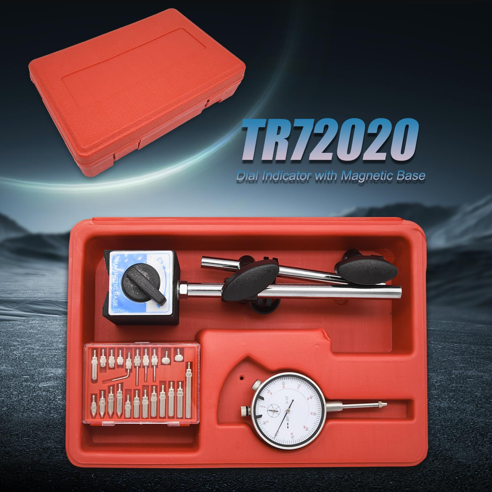 Dial Indicator with Magnetic Base and Point Precision Inspection Set, red