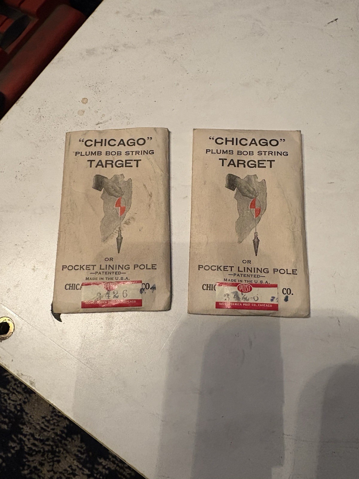 TWO Surveyor’s Chicago Steel Tape Co Plumb Bob String Target Pocket Lining Pole