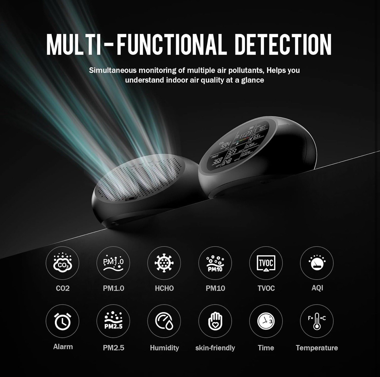 12-in-1 Air Quality Monitor Indoor, Portable Air Quality Monitor, CO2 PM1.0 HCHO