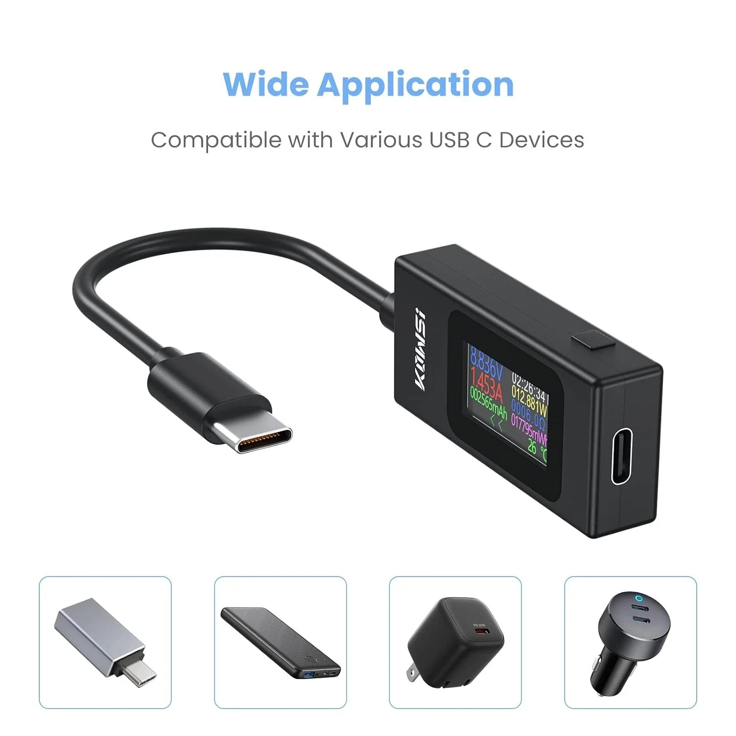 USB C Tester Power Meter 4-30V 0-6.5A Digital Multimeter, Type C Voltage